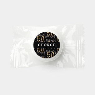 50th Birthday black gold glitter modern elegant Br Life Saver® Mints