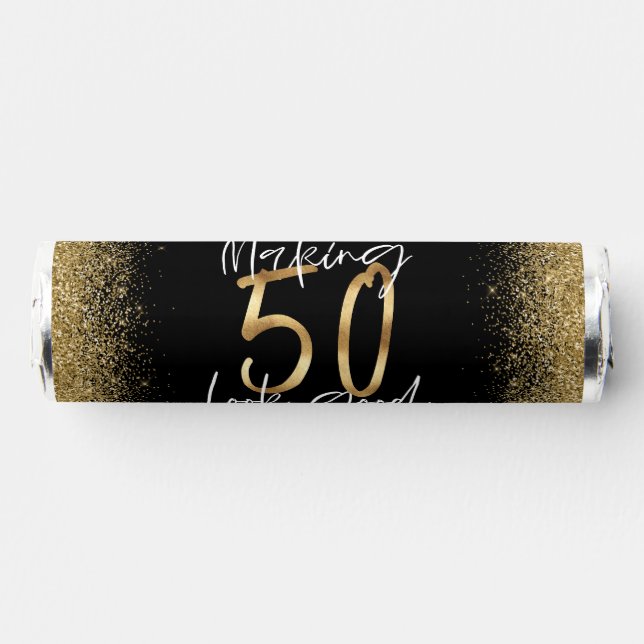 50th Birthday black gold glitter modern elegant Breath Savers® Mints (Front)