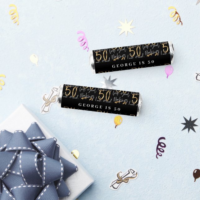 50th Birthday black gold glitter modern elegant Breath Savers® Mints (Party)