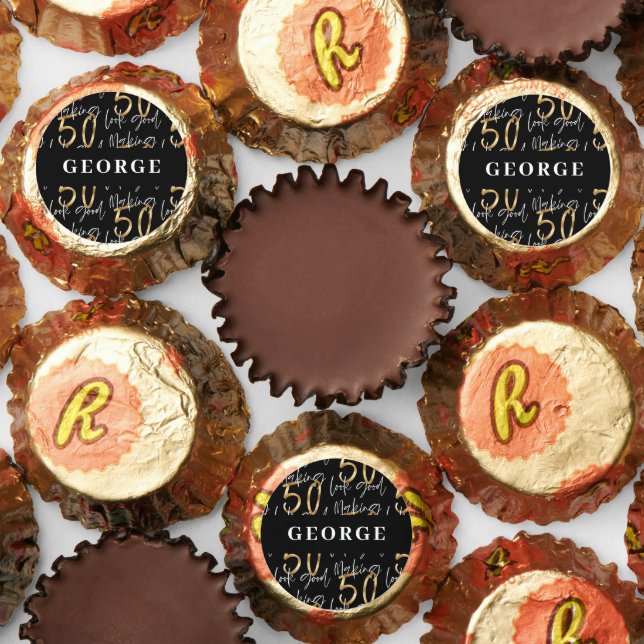 50th Birthday black gold glitter modern elegant Reese's Peanut Butter Cups (Assorted)