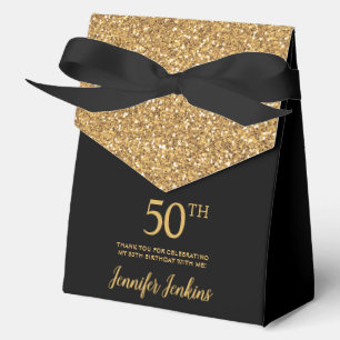 50th Birthday Black Gold Glitter Thank You Favor Boxes