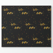 50th birthday black gold hello 50 typography wrapping paper (Flat)