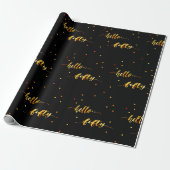 50th birthday black gold hello 50 typography wrapping paper (Unrolled)