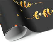 50th birthday black gold hello 50 typography wrapping paper (Roll Corner)