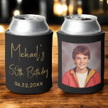 50th Birthday Black Gold Instagram Photo Can Cooler<br><div class="desc">Celebrate 50 fabulous years with this 50th Birthday Black and Gold Instagram Photo Can Cooler! Featuring a sleek black and gold design, this customizable can cooler showcases your favorite Instagram-style photo, adding a personal and elegant touch to your celebration. Perfect for marking the big 5-0, it keeps drinks cold while...</div>