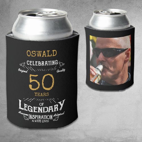50th Birthday Black Gold  Legendary Photo Can Cooler