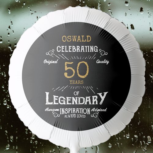 50th Birthday Black Gold Legendary Retro Balloon