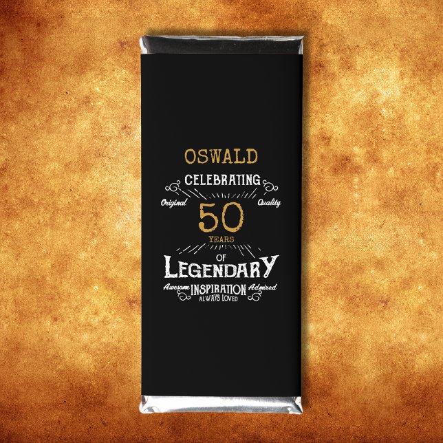 50th Birthday Black Gold  Legendary Retro Hershey Bar Favors (Celebrate your milestone 50th birthday with a touch of elegance, class, and sweetness!)