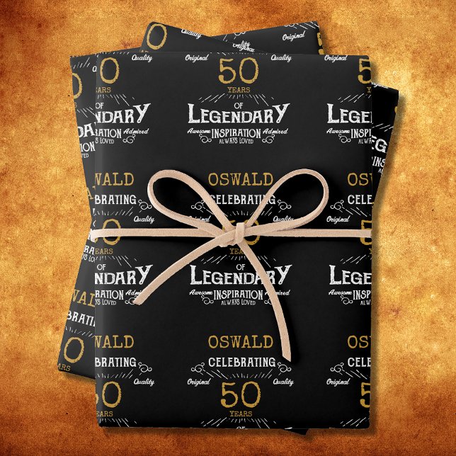 50th Birthday Black Gold  Legendary Retro Wrapping Paper Sheets (50th Birthday Black Gold Legendary Retro Wrapping Paper Sheets)