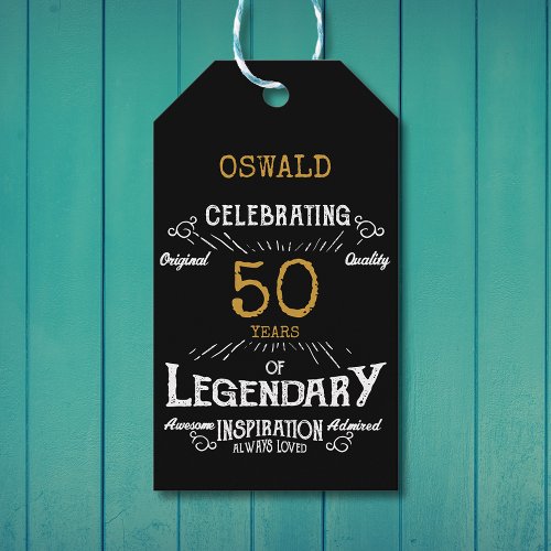 50th Birthday Black Gold Legendary Vintage Gift Tags