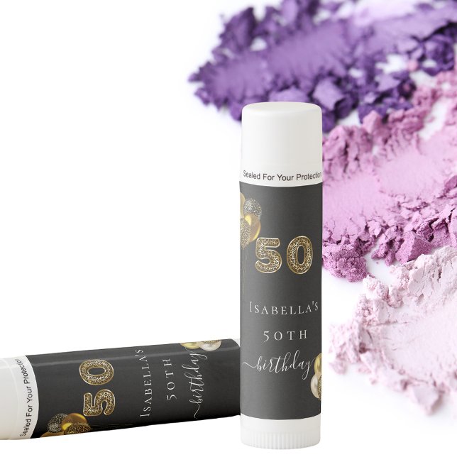 50th birthday black gold leopard animal party lip balm (Creator Uploaded)