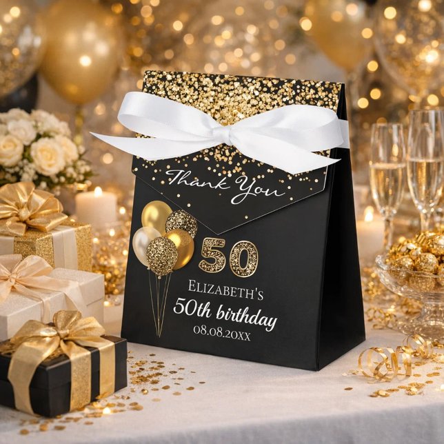 50th birthday black gold leopard thank you favor boxes (Creator Uploaded)