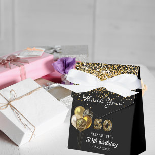 50th birthday black gold leopard thank you favor boxes