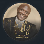 50th Birthday Black Gold Modern Chic Custom Photo  Paper Plates<br><div class="desc">50th Birthday Black Gold Modern Chic Custom Photo Napkins. Introducing our Modern Minimal milestone birthday invitation, where class meets simplicity in a timeless celebration. The black and gold palette exudes sophistication, creating an elegant backdrop for your special day. This design embraces simplicity in a modern context, offering a refined aesthetic...</div>