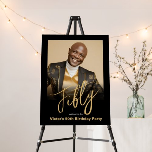 50th Birthday Black Gold Modern Photo Welcome Foam Board