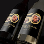 50th birthday black gold modern photo wine label<br><div class="desc">Trendy bold typography 50 years man birthday funny personalized wine labels template with 2 photos and modern retro style script. Easy to customize with your text and pictures.</div>