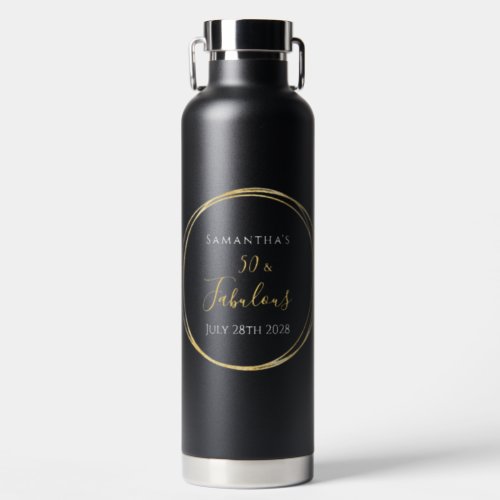 50th Birthday Black Gold Modern Water Bottle