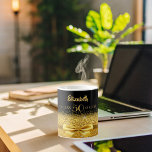 50th birthday black gold name sclassic coffee mug<br><div class="desc">Elegant, classic, glamorous and feminine. A gold colored ribbon and bow with golden glitter and sparkle, a bit of bling and everyday luxury. Black background. The Perfect gift for a 50th birthday! Templates for a name, age 50 and date of birth and the anniversary date. Golden letters. The name is...</div>