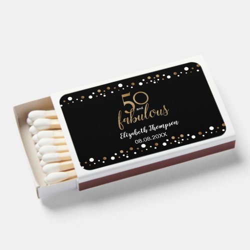 50th birthday black gold party favor 50 Fab custom Matchboxes