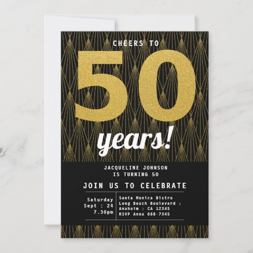 50th Birthday Black Gold Party Invitation