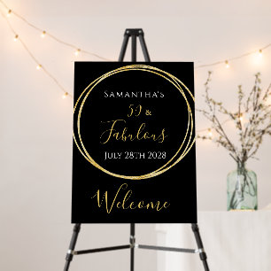 50th Birthday Black Gold Party Welcome Sign