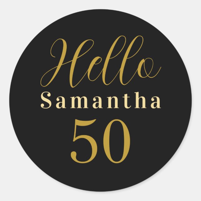 50th Birthday Black Gold Personalized Birthday Classic Round Sticker (Front)