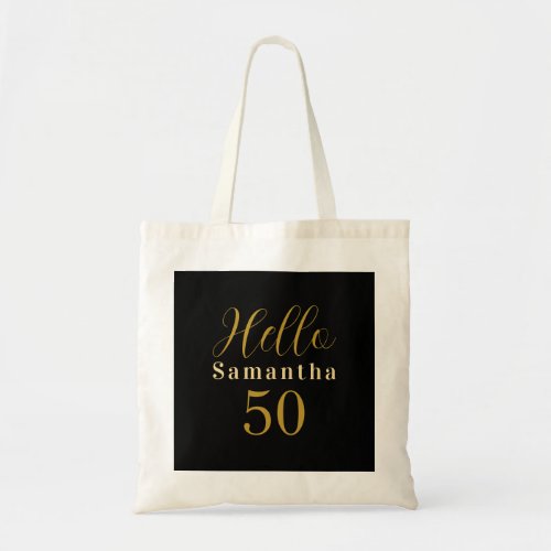 50th Birthday Black Gold Personalized Birthday Tote Bag