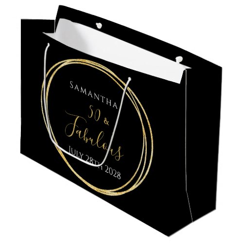 50th Birthday Black Gold Personalized Large Gift Bag