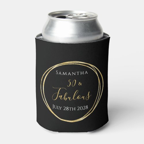 50th Birthday Black Gold Personalized Party Favor Can Cooler