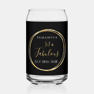 50th Birthday Black Gold Personalized Party Favor Can Glass