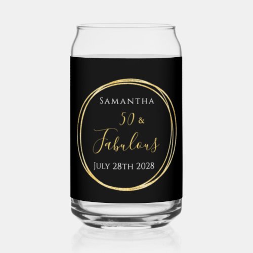 50th Birthday Black Gold Personalized Party Favor Can Glass