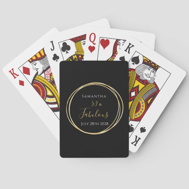 50th Birthday Black Gold Personalized Poker Cards (Back)