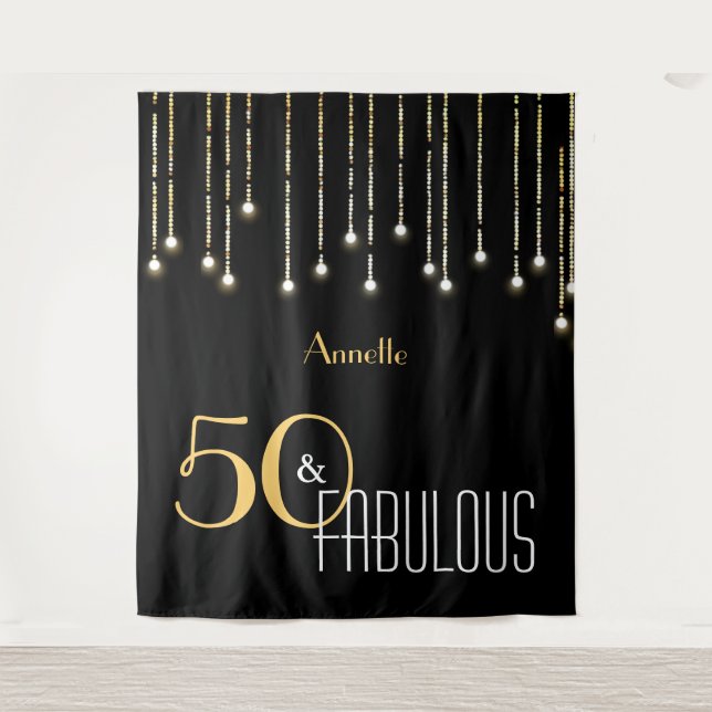 50th Birthday Black Gold Photo Booth Backdrop (Front)