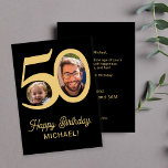 50th birthday black gold photo card<br><div class="desc">Trendy bold typography 50 years man birthday funny greeting card template with 2 photos and modern retro style script. Easy to personalize with your text and pictures on both sides. Digital download available.</div>