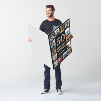 50th Birthday Black Gold Photo Collage Extra Large Card