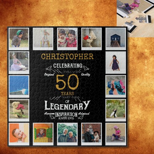 50th Birthday Black Gold Photo Collage Jigsaw Puzzle