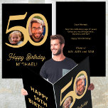 50th birthday black gold photo extra large card<br><div class="desc">Trendy bold age typography 50 years man birthday funny folded big jumbo greeting card template with 2 photos and modern retro style script. Easy to personalize with your text and pictures on on front,  back,  and inside.</div>