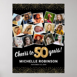 50th Birthday Black Gold Photo Party Poster