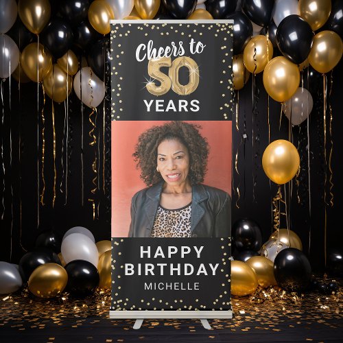 50th Birthday Black Gold Photo Retractable Banner