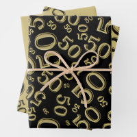 Black Gold Jeweled Champagne 50th Celebration Wrapping Paper