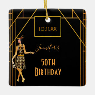 50th birthday black gold roaring 1920’s art deco ceramic ornament
