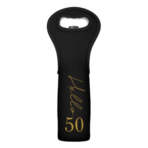 50th Birthday Black Gold Script Birthday Wine Bag