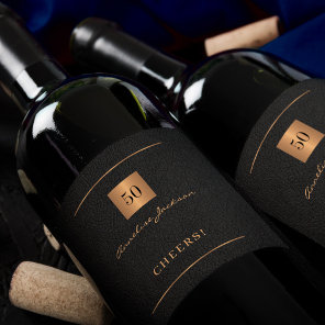 50th birthday black gold simple elegant cheers wine label