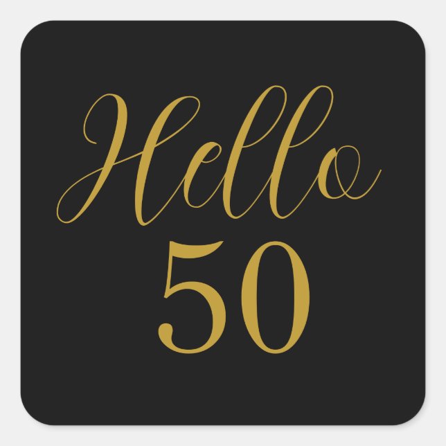50th Birthday Black Gold Square Sticker (Front)