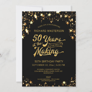50th Birthday Black & Gold Stars Invitation