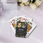 50th birthday black gold stars photo poker cards<br><div class="desc">Black background,  decorated with golden stars. Personalize and add a photo,  name,  age,  date.</div>