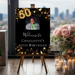 50th birthday black gold stars photo welcome foam board<br><div class="desc">A welcome board for a glamorous 50th birthday party.  A black background decorated with faux gold stars. Personalize and add a name. 
Back: no design.</div>