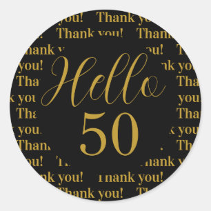 50th Birthday Black Gold Thank You Classic Round Sticker