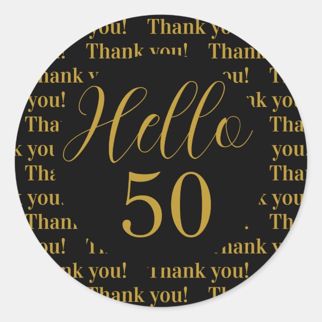 50th Birthday Black Gold Thank You Classic Round Sticker (Front)