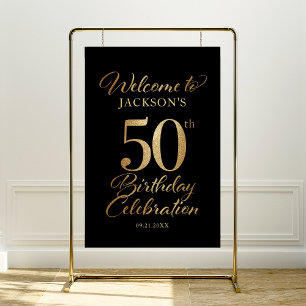 50th Birthday Black & Gold Welcome Sign
